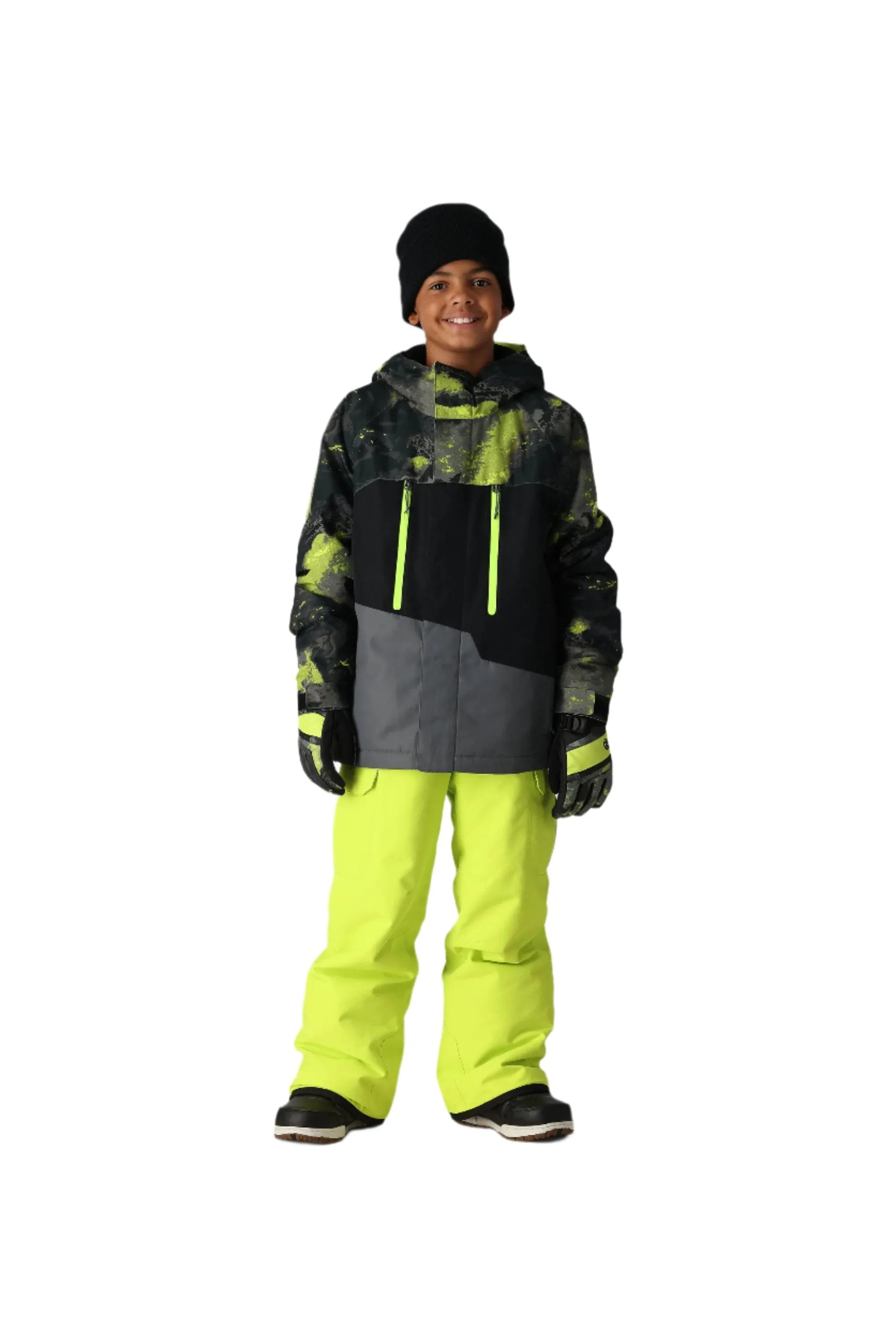 686 Youth Geo Insulated Snowboard Jacket Lime Hemisphere Colorblock 2025