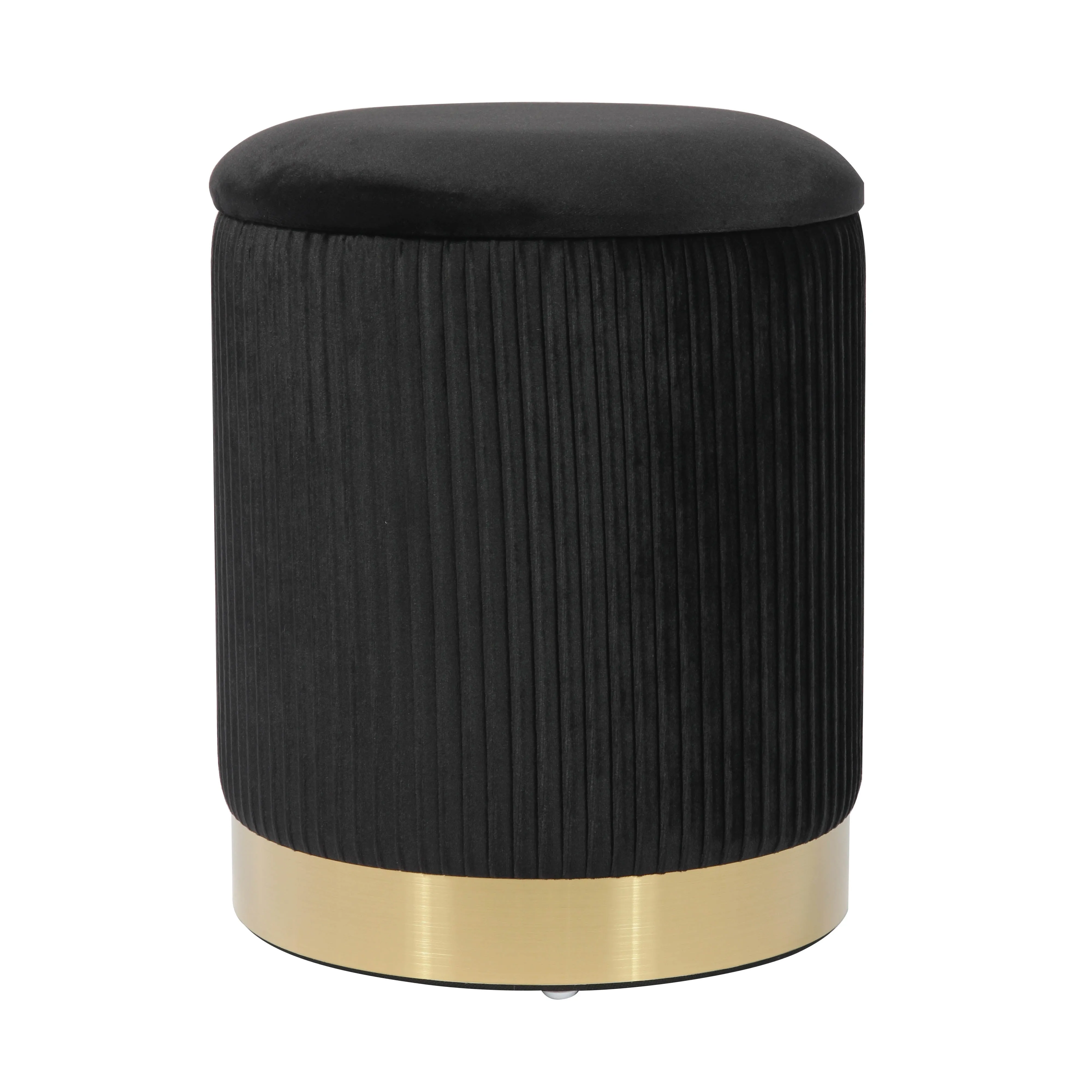 Black Velvet Tufted Storage Ottoman With Golden Base