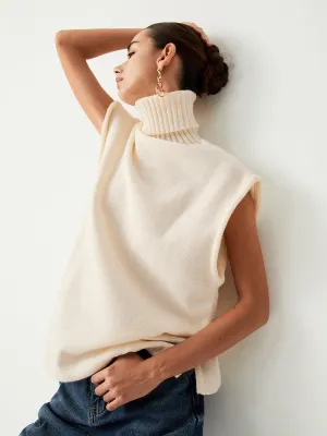 Cream Turtleneck Graceful Sweater Vest