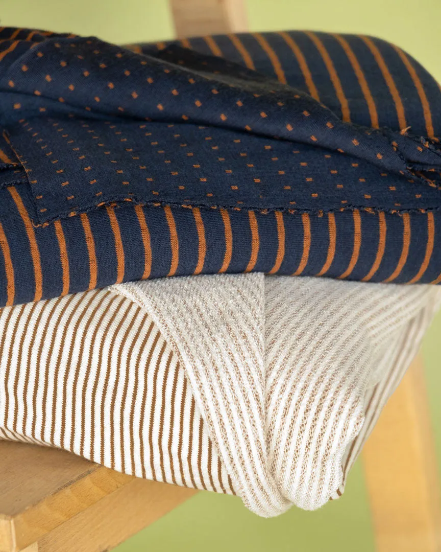 Dots & Stripes Puckered Double Knit - Navy/Teak