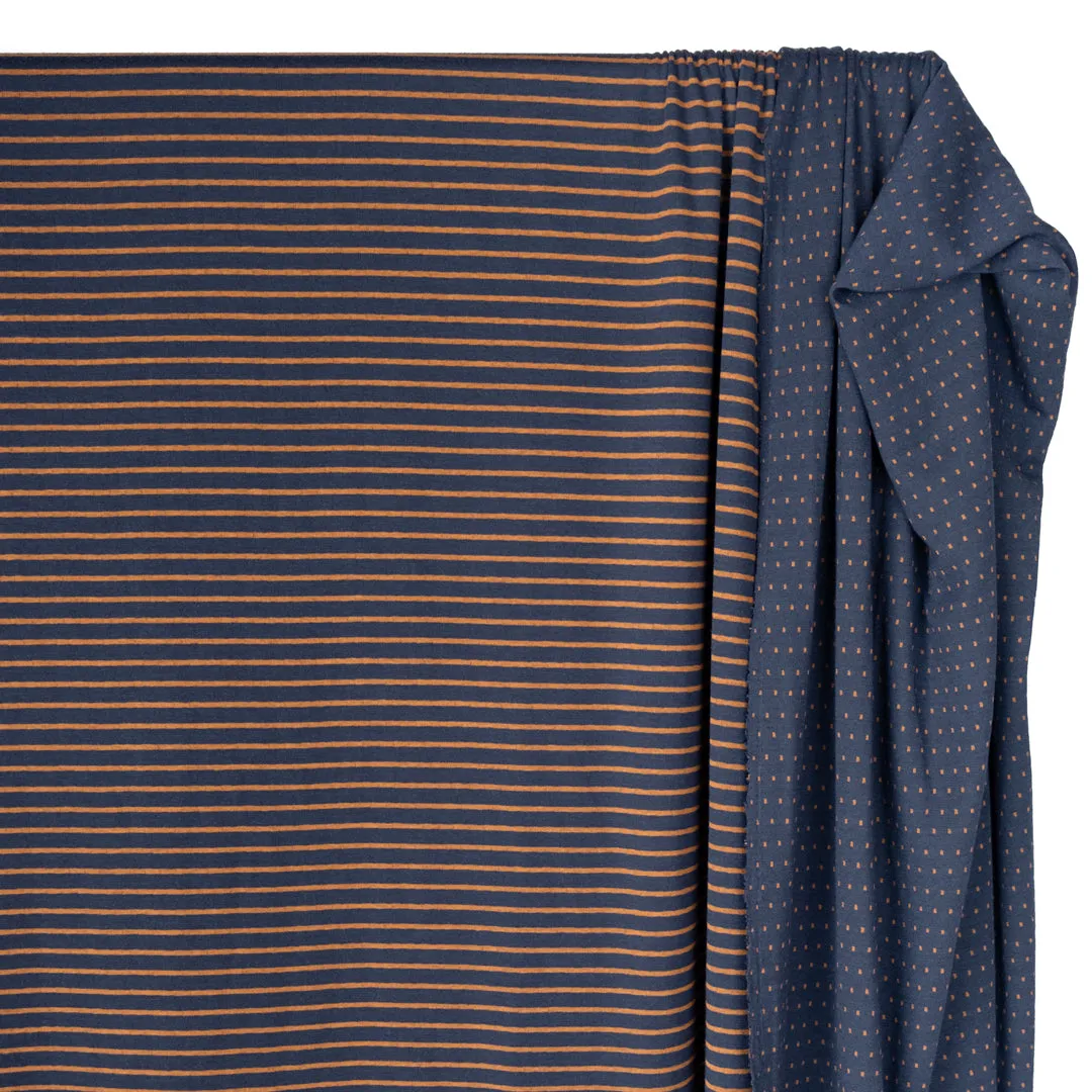 Dots & Stripes Puckered Double Knit - Navy/Teak