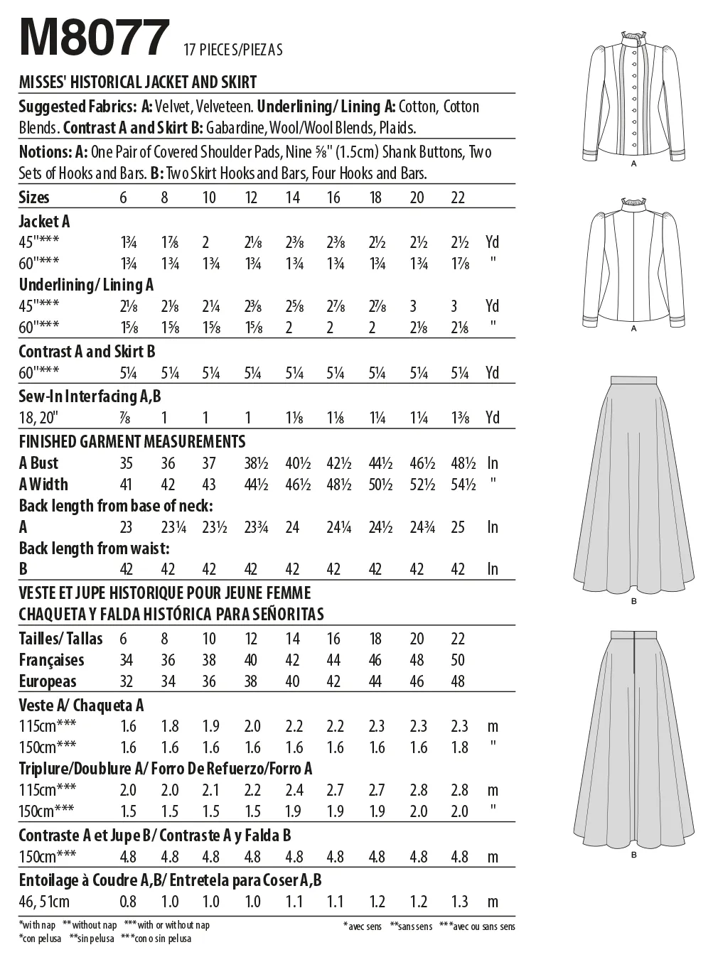 M8077 Misses' Historical Jacket & Skirt