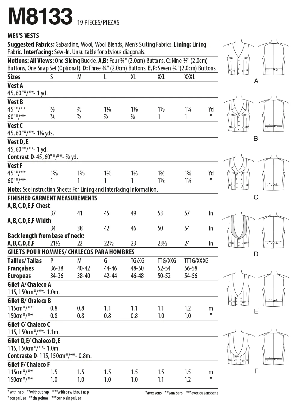 McCall's Pattern M8133 Men's Vest