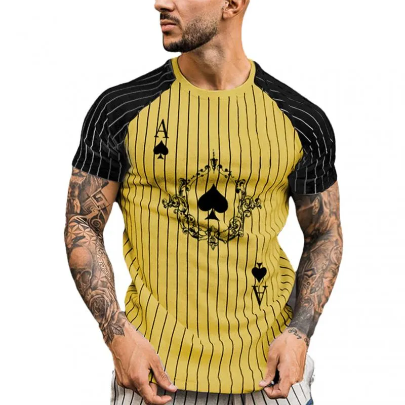 Men's Ace of Spades Stripe Print Short Sleeve Casual Round Neck T-Shirt 11937651L