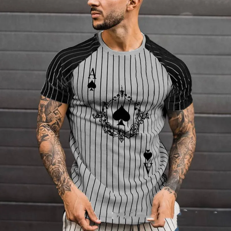 Men's Ace of Spades Stripe Print Short Sleeve Casual Round Neck T-Shirt 11937651L