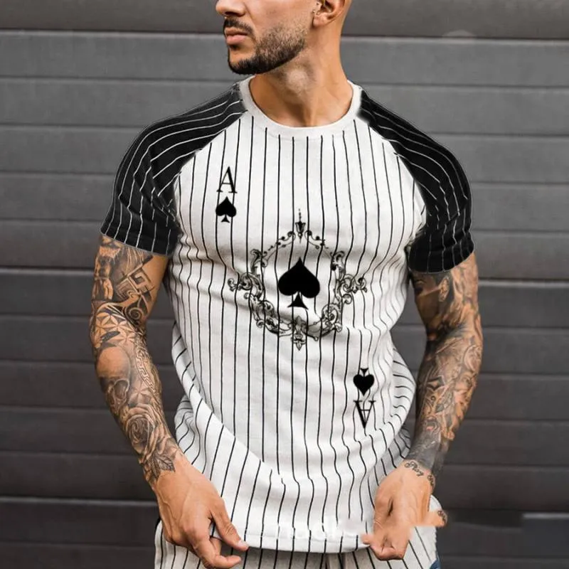 Men's Ace of Spades Stripe Print Short Sleeve Casual Round Neck T-Shirt 11937651L