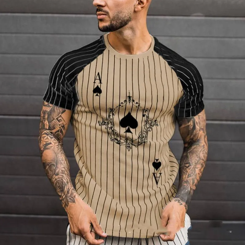 Men's Ace of Spades Stripe Print Short Sleeve Casual Round Neck T-Shirt 11937651L