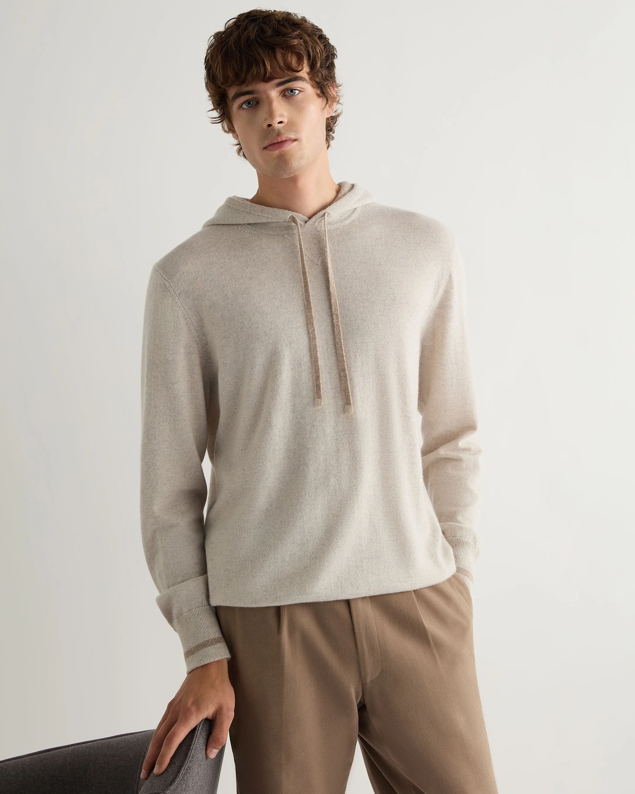 Men's Sweatshirt Style Cashmere Hoodie Pebble Grey