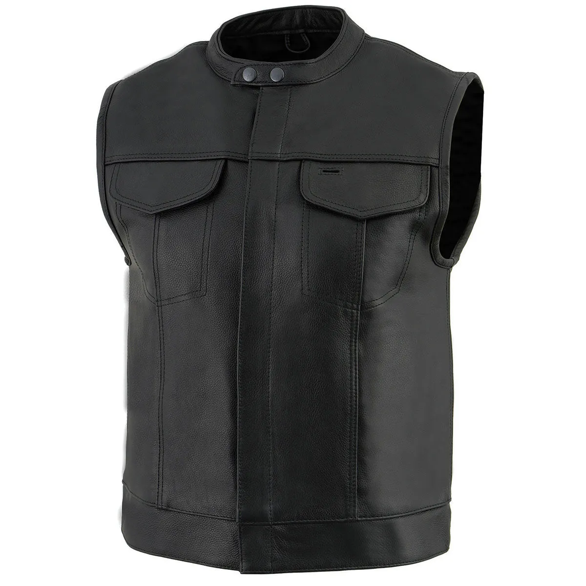 Milwaukee Leather LKM3720 Men's Black Leather Club Style Motorcycle Rider Vest with Concealed Snap Button Closure