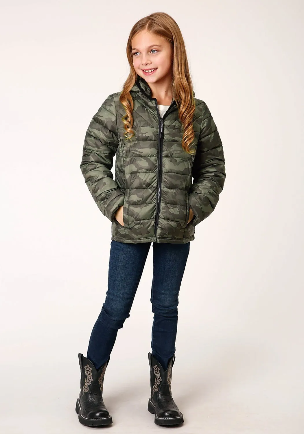 Roper Girls Camo Nylon Parachute Insulated Hood Jacket