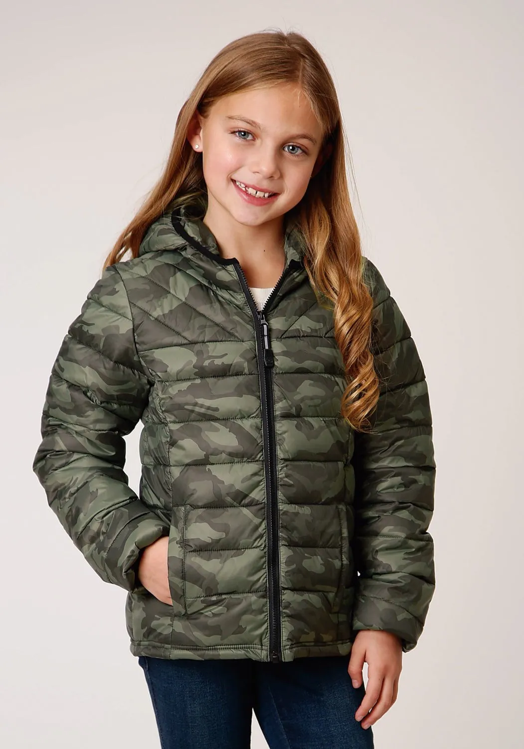 Roper Girls Camo Nylon Parachute Insulated Hood Jacket