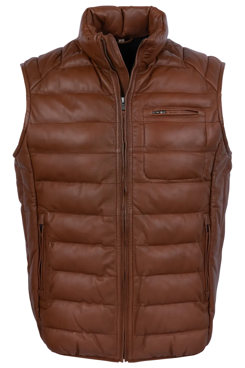 Scully Ribbed Cognac Lamb Leather Vest