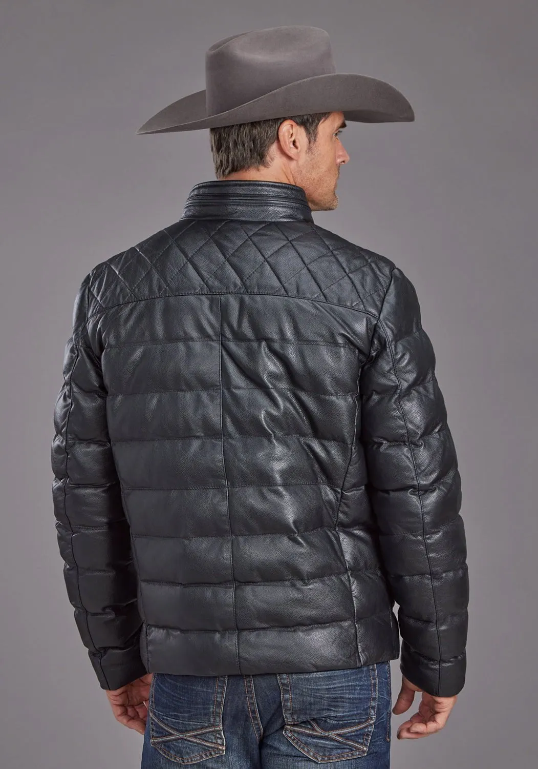 Stetson Mens Quilted Smooth Black Leather Insulated Jacket