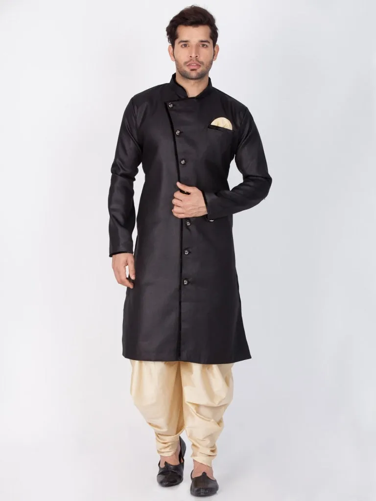 Vastramay Cotton Blend Black Baap Beta Sherwani Set