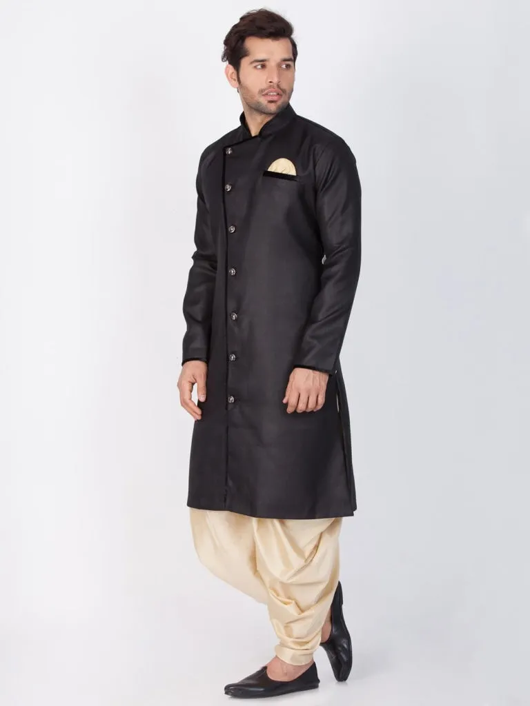 Vastramay Cotton Blend Black Baap Beta Sherwani Set