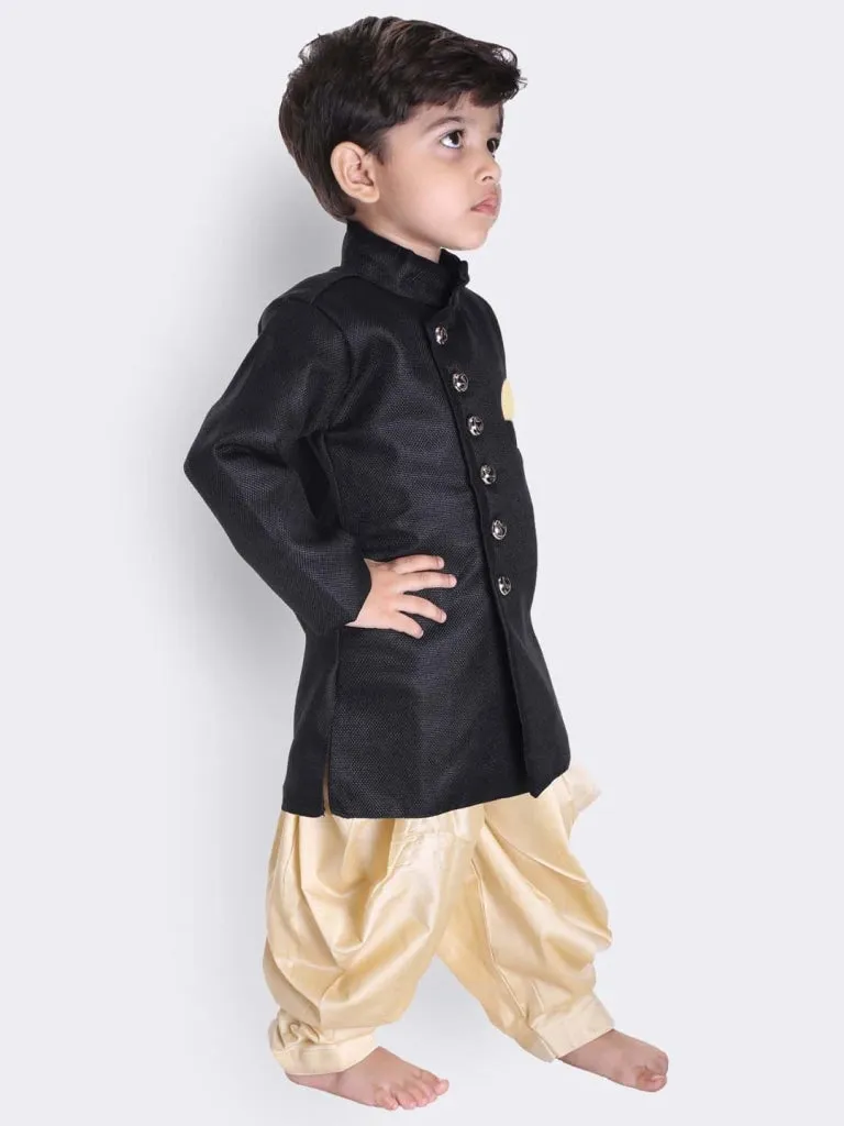 Vastramay Cotton Blend Black Baap Beta Sherwani Set