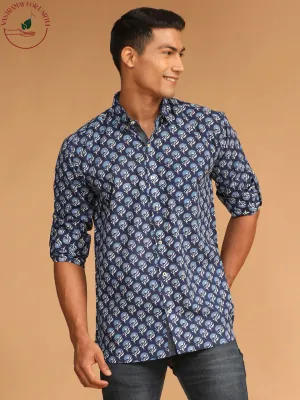 Vastramay Men's Blue Printed Shirt