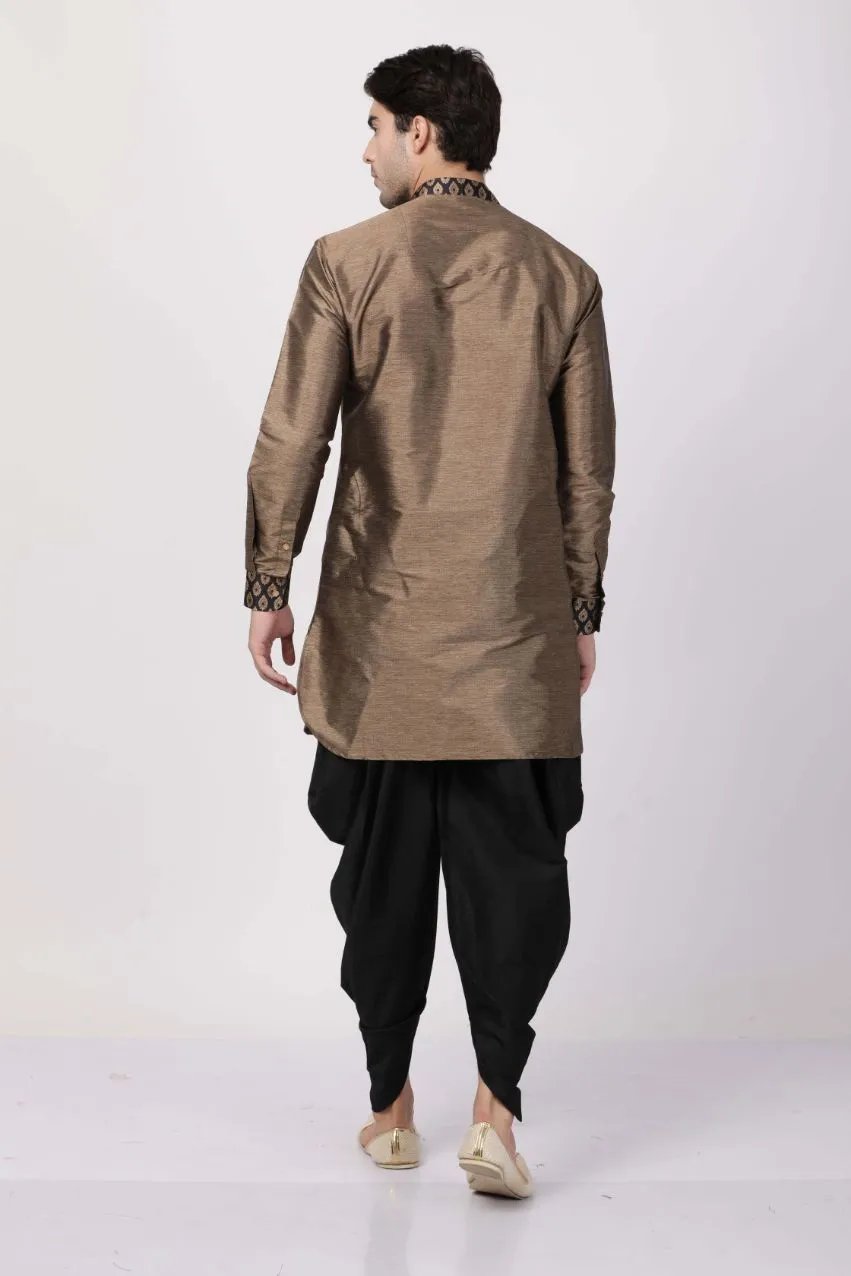 VASTRAMAY Men's Bronze Silk Kurta Dhoti