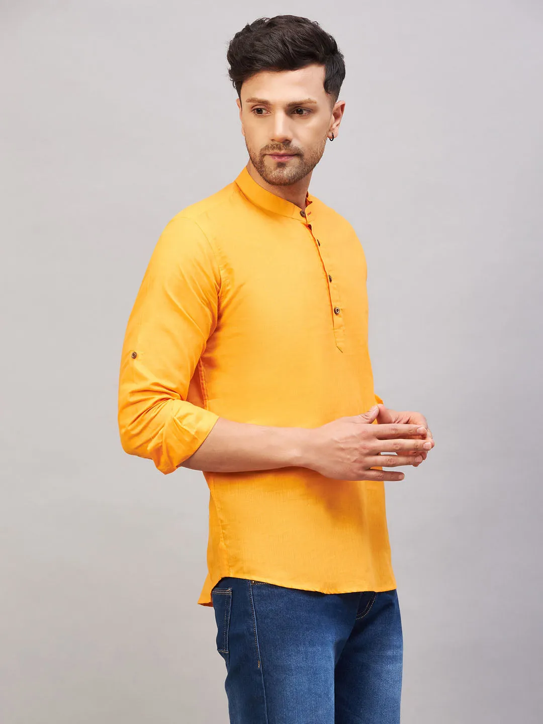 VASTRAMAY Men's Orange Cotton Kurta